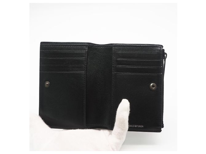 Everyday Balenciaga Monaco Leder-Kompaktgeldbörse Schwarz - Ansicht 9