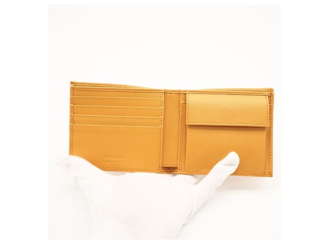 Prada Saffiano Leather Bi-Fold Wallet Orange - view 9