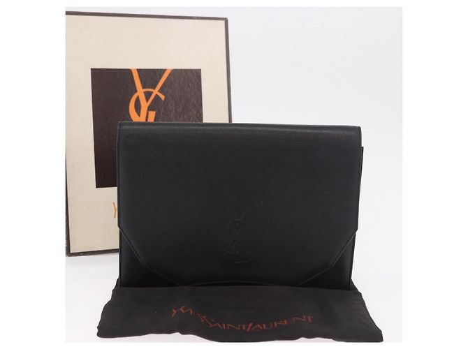 Clutch SAINT LAURENT in pelle nera con dettagli dorati Auth 190126A Nero D'oro - vista 12