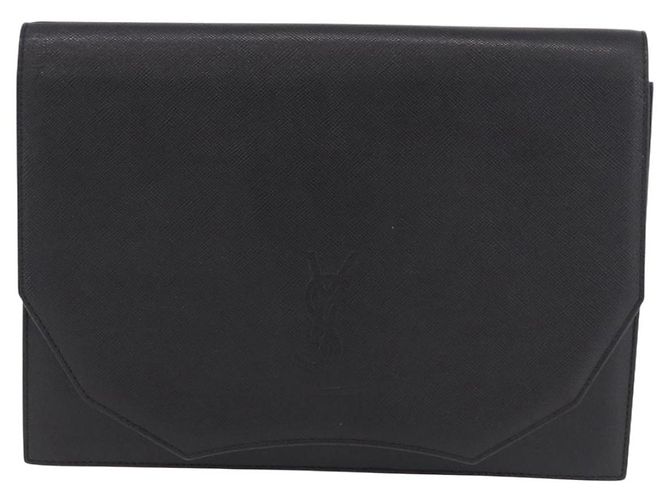 Clutch SAINT LAURENT in pelle nera con dettagli dorati Auth 190126A Nero D'oro - vista 13