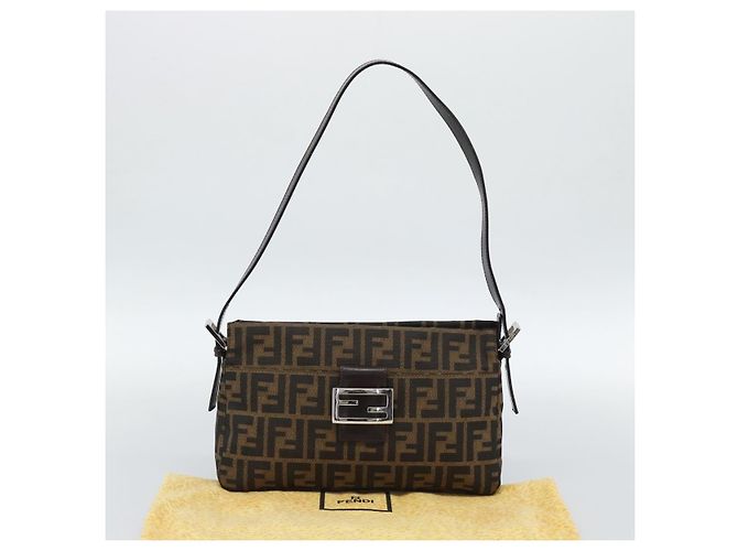 FENDI Zucca Canvas Mamma Baguette Borsa a Spalla Nero Marrone Auth 190180SAV - vista 12