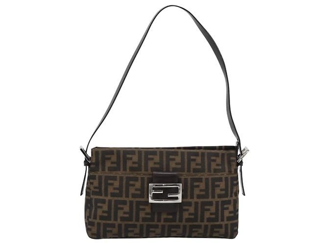 FENDI Zucca Canvas Mamma Baguette Borsa a Spalla Nero Marrone Auth 190180SAV - vista 13