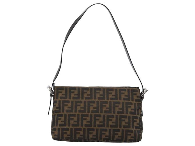 FENDI Zucca Canvas Mamma Baguette Borsa a Spalla Nero Marrone Auth 190180SAV - vista 2