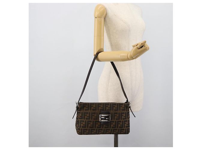 FENDI Zucca Canvas Mamma Baguette Borsa a Spalla Nero Marrone Auth 190180SAV - vista 25