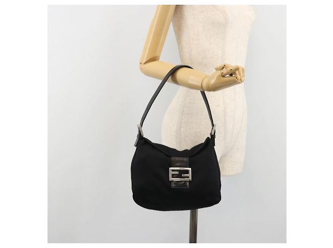 FENDI Handtasche Baumwolle Schwarz Silber Auth mr2595 - Ansicht 24