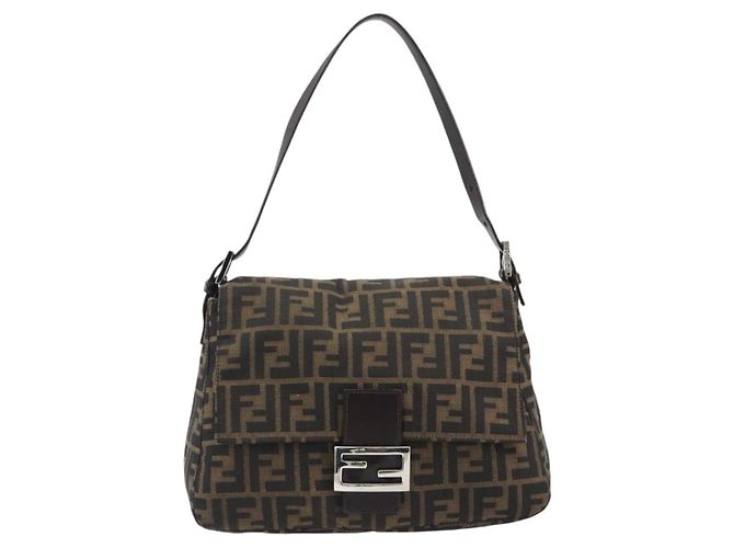 FENDI Zucca Canvas Mamma Baguette Shoulder Bag Black Brown Auth BA13733V Marrone Nero - vista 13