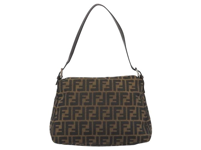 FENDI Zucca Canvas Mamma Baguette Shoulder Bag Black Brown Auth BA13733V Marrone Nero - vista 2