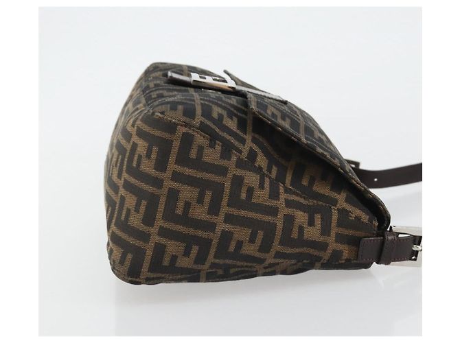 FENDI Zucca Canvas Mamma Baguette Shoulder Bag Black Brown Auth BA13733V Marrone Nero - vista 3
