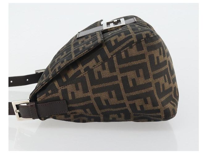 FENDI Zucca Canvas Mamma Baguette Shoulder Bag Black Brown Auth BA13733V Marrone Nero - vista 4