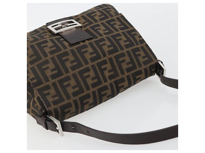 FENDI Zucca Canvas Mamma Baguette Shoulder Bag Black Brown Auth BA13733V Marrone Nero - vista 6