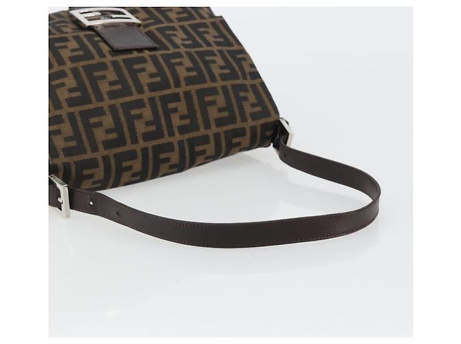 FENDI Zucca Canvas Mamma Baguette Shoulder Bag Black Brown Auth BA13733V Marrone Nero - vista 7