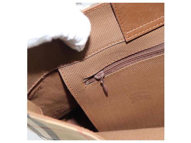 Borsa a Spalla Burberrys Nova Check in Tela Beige e Oro Auth 189972A D'oro - vista 19