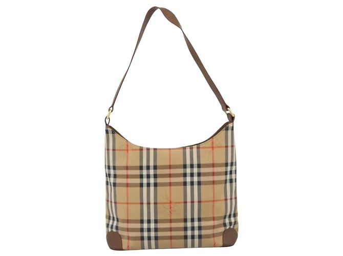 Borsa a Spalla Burberrys Nova Check in Tela Beige e Oro Auth 189972A D'oro - vista 2