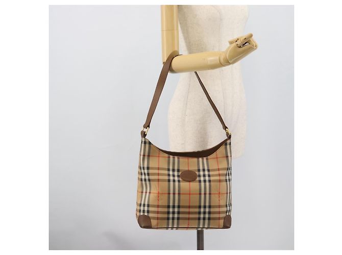 Borsa a Spalla Burberrys Nova Check in Tela Beige e Oro Auth 189972A D'oro - vista 20