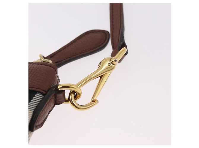 Borsa a tracolla BURBERRY Nova Check in tela Beige Gold Auth ka5033A D'oro - vista 10
