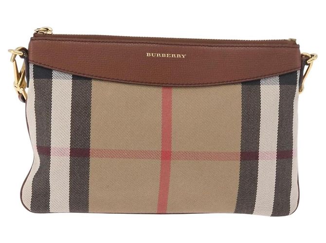 Borsa a tracolla BURBERRY Nova Check in tela Beige Gold Auth ka5033A D'oro - vista 13