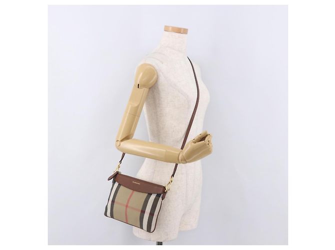 Borsa a tracolla BURBERRY Nova Check in tela Beige Gold Auth ka5033A D'oro - vista 23