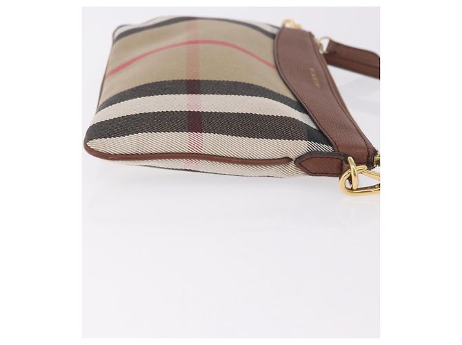 Borsa a tracolla BURBERRY Nova Check in tela Beige Gold Auth ka5033A D'oro - vista 3