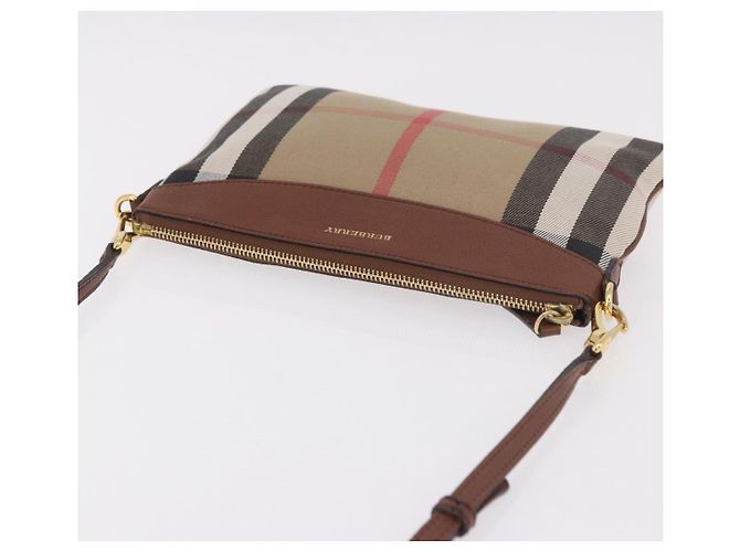 Borsa a tracolla BURBERRY Nova Check in tela Beige Gold Auth ka5033A D'oro - vista 6