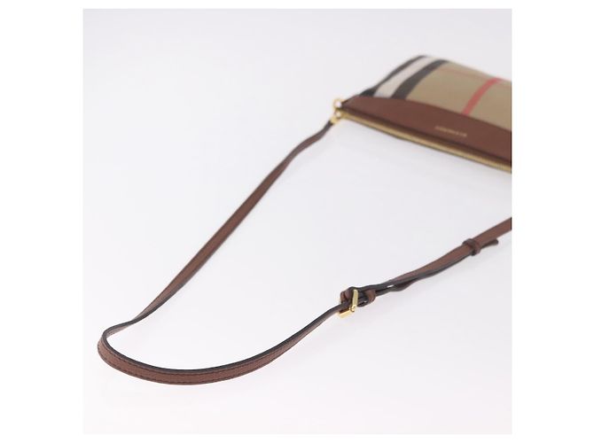 Borsa a tracolla BURBERRY Nova Check in tela Beige Gold Auth ka5033A D'oro - vista 7