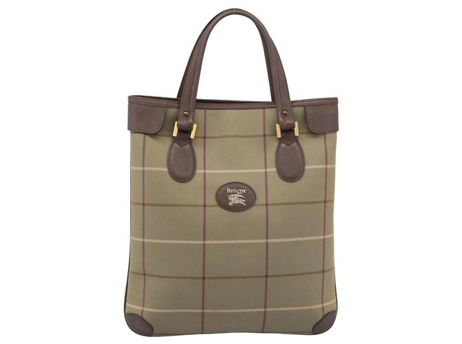 Borsa Tote Burberry Nova Check in tela beige e oro Auth 189920A D'oro - vista 13