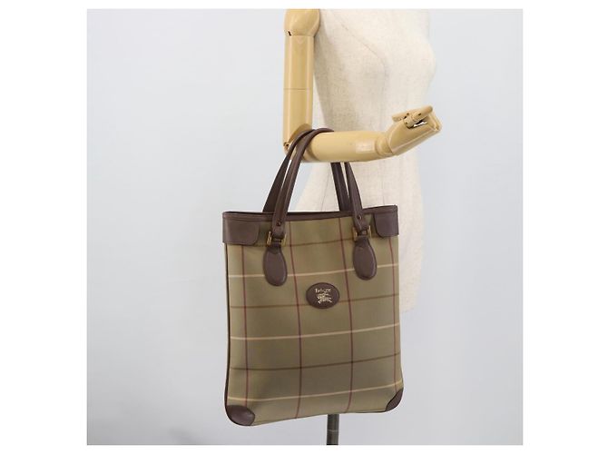 Borsa Tote Burberry Nova Check in tela beige e oro Auth 189920A D'oro - vista 19