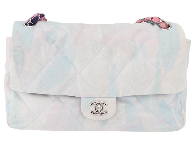 CHANEL Big Matelasse 30 Chain Bag Canvas Light Blue Silver CC Auth 189235SAV Argento Blu chiaro - vista 13