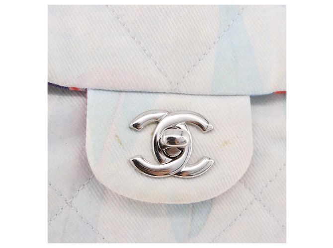 CHANEL Big Matelasse 30 Chain Bag Canvas Light Blue Silver CC Auth 189235SAV Argento Blu chiaro - vista 18