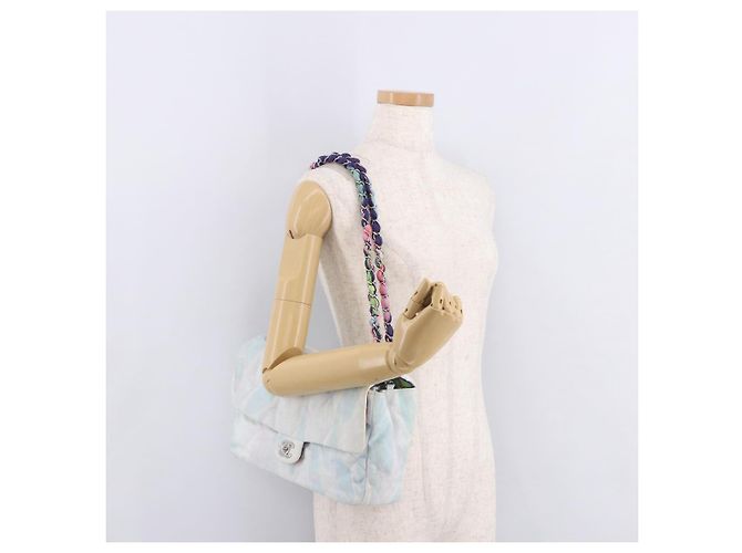 CHANEL Big Matelasse 30 Chain Bag Canvas Light Blue Silver CC Auth 189235SAV Argento Blu chiaro - vista 27