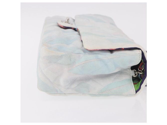 CHANEL Big Matelasse 30 Chain Bag Canvas Light Blue Silver CC Auth 189235SAV Argento Blu chiaro - vista 3