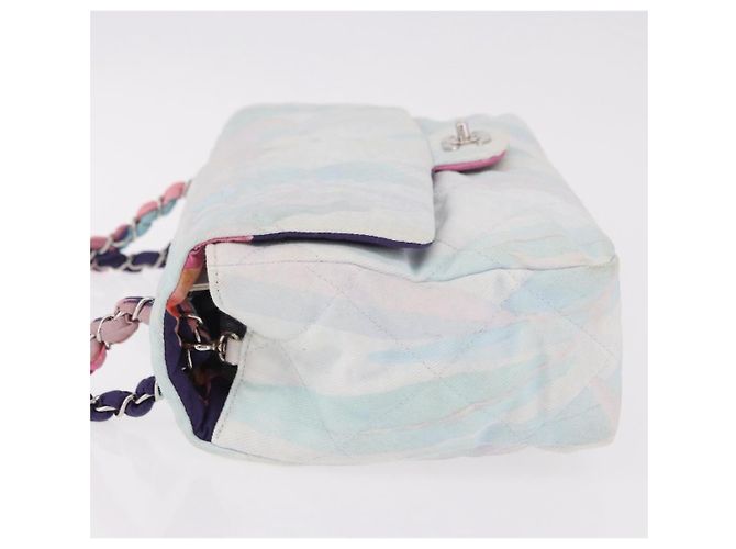 CHANEL Big Matelasse 30 Chain Bag Canvas Light Blue Silver CC Auth 189235SAV Argento Blu chiaro - vista 4