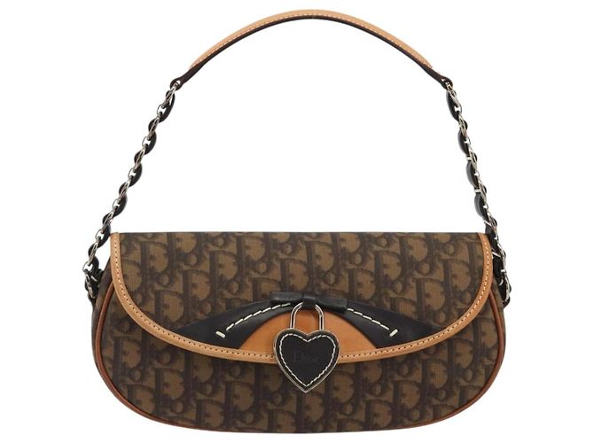 Borsa a tracolla Romantic in tela Trotter Christian Dior PVC Marrone Argento Auth 189117SM - vista 2