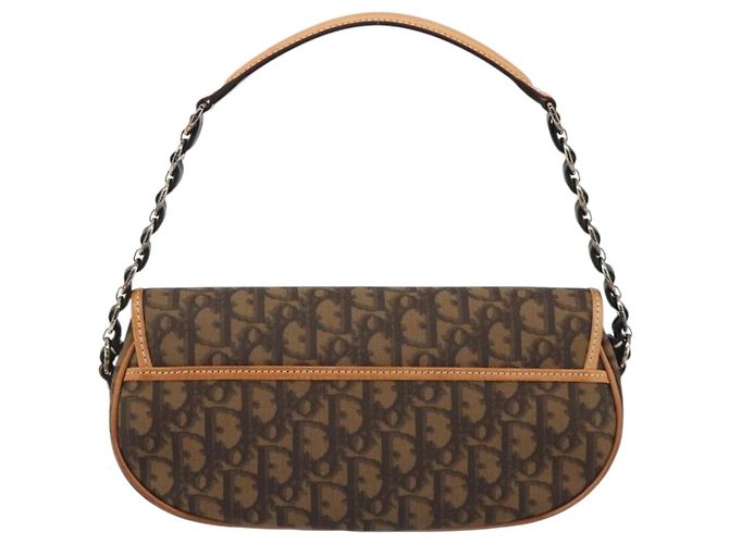 Borsa a tracolla Romantic in tela Trotter Christian Dior PVC Marrone Argento Auth 189117SM - vista 3