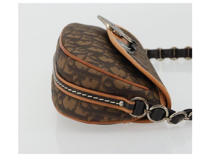 Borsa a tracolla Romantic in tela Trotter Christian Dior PVC Marrone Argento Auth 189117SM - vista 4