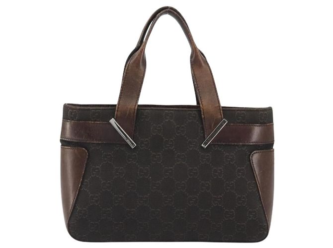 Sac à main GUCCI GG Canvas Marron foncé Argent 73984 Auth ka5065 Argenté - vue 2