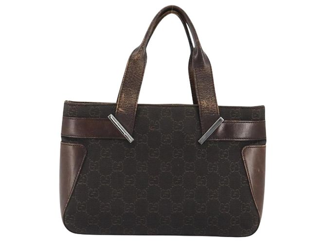 Sac à main GUCCI GG Canvas Marron foncé Argent 73984 Auth ka5065 Argenté - vue 3