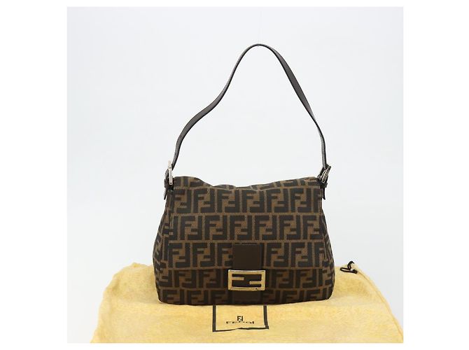 FENDI Zucca Canvas Mamma Baguette Shoulder Bag Black Brown Auth 189496SAM Marrone Nero - vista 12