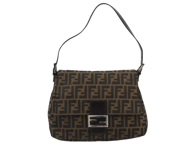 FENDI Zucca Canvas Mamma Baguette Shoulder Bag Black Brown Auth 189496SAM Marrone Nero - vista 13