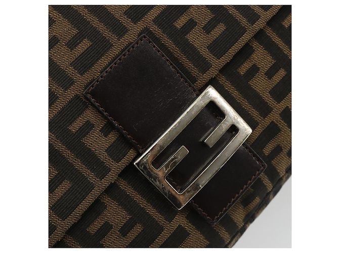 FENDI Zucca Canvas Mamma Baguette Shoulder Bag Black Brown Auth 189496SAM Marrone Nero - vista 19