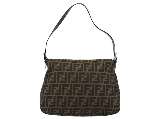 FENDI Zucca Canvas Mamma Baguette Shoulder Bag Black Brown Auth 189496SAM Marrone Nero - vista 2