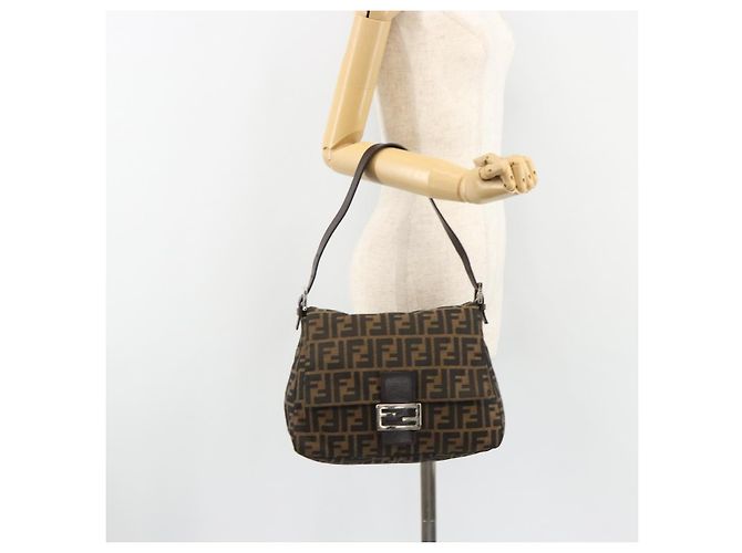 FENDI Zucca Canvas Mamma Baguette Shoulder Bag Black Brown Auth 189496SAM Marrone Nero - vista 26