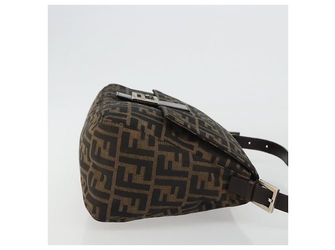 FENDI Zucca Canvas Mamma Baguette Shoulder Bag Black Brown Auth 189496SAM Marrone Nero - vista 3
