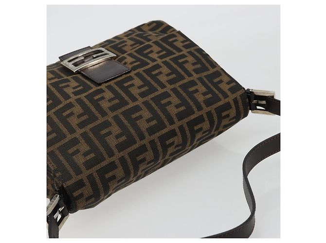 FENDI Zucca Canvas Mamma Baguette Shoulder Bag Black Brown Auth 189496SAM Marrone Nero - vista 6