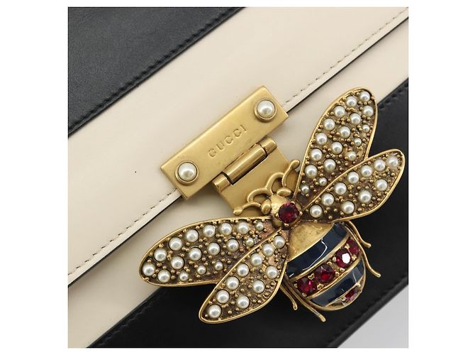 GUCCI Queen Margaret Bee Leather Outlet Black Gold 476542 Auth bs35819V Nero D'oro - vista 14