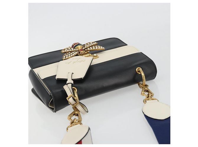 GUCCI Queen Margaret Bee Leather Outlet Black Gold 476542 Auth bs35819V Nero D'oro - vista 6