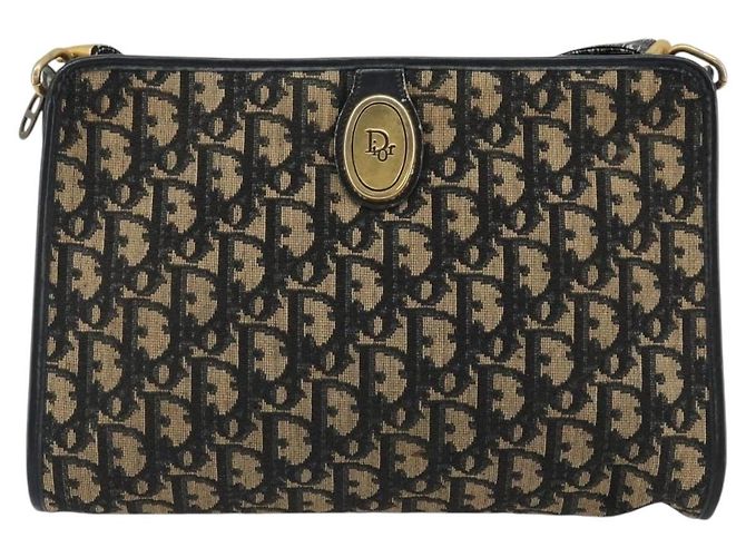 Borsa a Spalla Christian Dior Trotter Canvas Navy Gold Auth 189506 D'oro Blu navy - vista 2