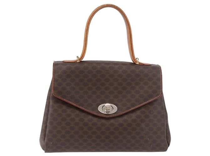 Céline Borsa a Mano CELINE Macadam Canvas PVC Marrone Oro Auth 190562 D'oro - vista 13