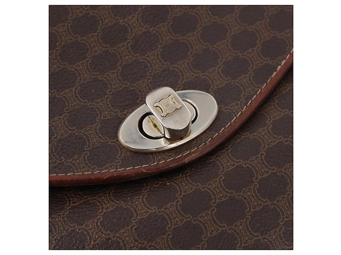 Céline Borsa a Mano CELINE Macadam Canvas PVC Marrone Oro Auth 190562 D'oro - vista 19