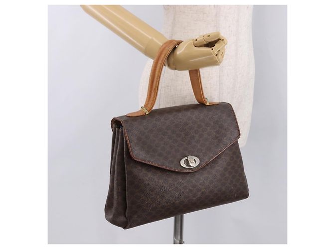 Céline Borsa a Mano CELINE Macadam Canvas PVC Marrone Oro Auth 190562 D'oro - vista 30