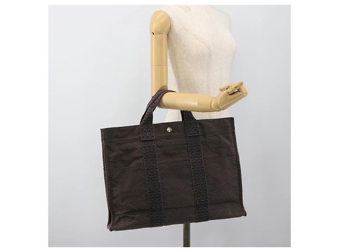Hermès HERMES Her Line MM Handtasche Canvas Grau Silber Authentisch 189544 Braun - Ansicht 19